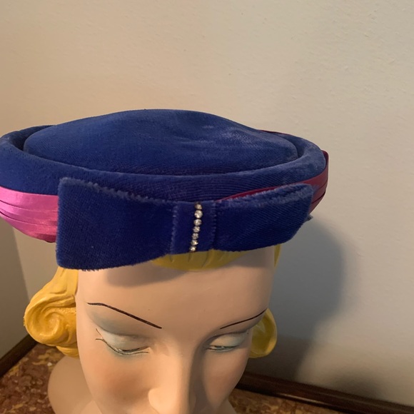 Accessories - Vintage 1950’s with Blue and Purple Crushed Velvet Hat